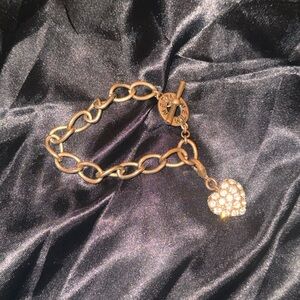 Monet Gold-Tone Link Bracelet with Pave Heart Charm
